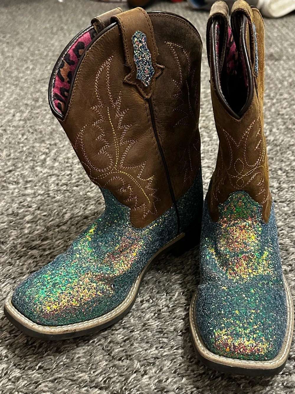 Stone Mountain Kids Glitter Western Boots - Brown & Multicolor